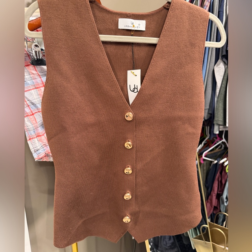 Urban Daizy Brown Button-Up Vest Medium New